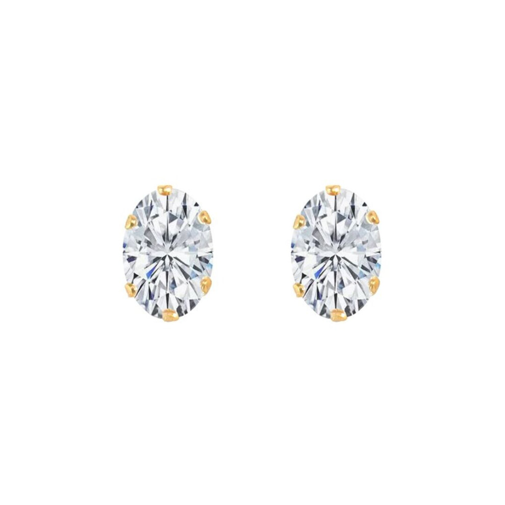 Jewelco London Ladies 9Ct Yellow Gold White Oval Cubic Zirconia Claw Set Solitaire Stud Earrings, 6X4mm - Jes200