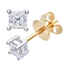 Jewelco London 18ct Yellow Gold Princess 1/4ct Diamond Solitaire Stud Earrings - PE0AXL4419Y18JPK