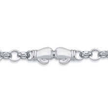 Jewelco London Boys Rhodium Plated Sterling Silver Round Cubic Zirconia Boxing Glove Belcher Bracelet 7mm 6 inch - ABB160-6