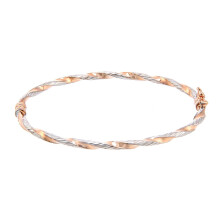 Jewelco London 9ct Rose & White Gold Ribbed Candy Ribbon Twist Bangle Bracelet 6x5cm - BNGAXL1600RW