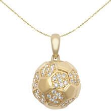 Jewelco London Unisex 9ct Yellow Gold White Round Brilliant Cubic Zirconia 3D Retro 27 Panel Football Soccer Ball Novelty Pendant - JPD607