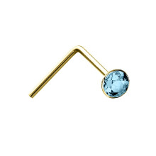 Jewelco London Ladies Solid 9ct Yellow Gold Aqua Blue Round Crystal Solitaire Nose Stud 2mm - JNS058