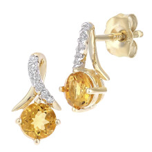 Jewelco London 9ct Yellow Gold Round 5pts Diamond Round 0.48ct Citrine Kiss Crossover Stud Earrings - PE0AXL5560YCT