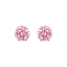 Jewelco London 9ct Gold Pink Round Brilliant CZ Solitaire Claw Set Stud Earrings, 6mm 1¾ Carats - JES169