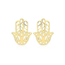 Jewelco London Solid 9ct Yellow Gold Hamsa 5 Hand Filigree Stud Earrings, 8mm - 1-55-9449