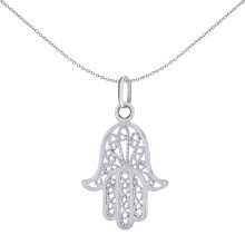 Jewelco London Solid Rhodium Plated Sterling Silver Hamsa 5 Hand Filigree Scrolls Charm Pendant - 8-64-3091