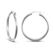 Jewelco London Sterling Silver Polished Hoop Earrings 2mm 24mm - AER009C