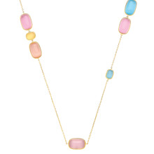 Jewelco London Gold-Plated Silver Blue Peach Amber Pill Agate Lucky Dip Pastel Candy Station Necklace - GVK550