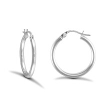 Jewelco London Sterling Silver Polished Hoop Earrings 2mm 19mm - AER009B