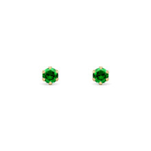 Jewelco London 9ct Gold Emerald-Green Round Brilliant CZ Solitaire Claw Set Stud Earrings, 3mm ⅕ Carat - JES388