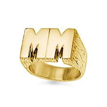 (V) Jewelco London Men's Solid 9ct Yellow Gold Personalised Identity Barked Initial Ring - JIR020
