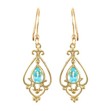 Jewelco London Ladies 9ct Yellow Gold Light Blue Pear Topaz Tears of Joy Chandelier Drop Earrings 7x5mm 1.50CTS - JES120