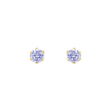 Jewelco London 9ct Gold Lilac Round Brilliant CZ Solitaire Claw Set Stud Earrings, 3mm ⅕ Carat - JES170