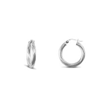 Jewelco London Sterling Silver Twist Hoop Earrings 3mm 20mm - AER001B