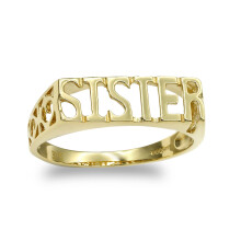 (U) Jewelco London Ladies Solid 9ct Yellow Gold Scroll Sides SISTER Ring - JRN116