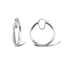 Jewelco London Rhodium Plated Sterling Silver Round Crystal Eternity Hoop Earrings 32mm 3mm - AER131C