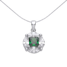 Jewelco London Rhodium Plated Sterling Silver Green Princess & Marquise CZ Square Hypnotic Enigma Charm Pendant - GVP725
