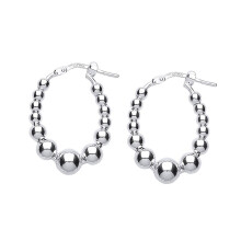 Jewelco London Ladies Sterling Silver Oval Graduated Bead Hoop Earrings _DELETE_mm 6mm - ER42