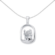 Jewelco London Rhodium Plated Sterling Silver St Christopher Medallion Necklace 21mm - APM009
