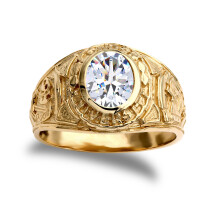 (U) Jewelco London Mens 9ct Gold Oval CZ Solitaire University College Ring - JRN343