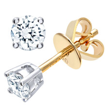 Jewelco London 18ct Yellow Gold Round 1/3ct Diamond Solitaire Stud Earrings - PE0AXL1372Y18JPK