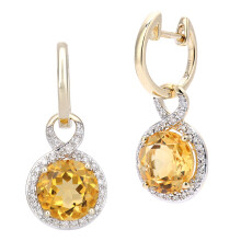 Jewelco London 9ct Yellow Gold Round 17pts Diamond Round 3.7ct Citrine Cocktail Drop Earrings - DE1AXL680YCT