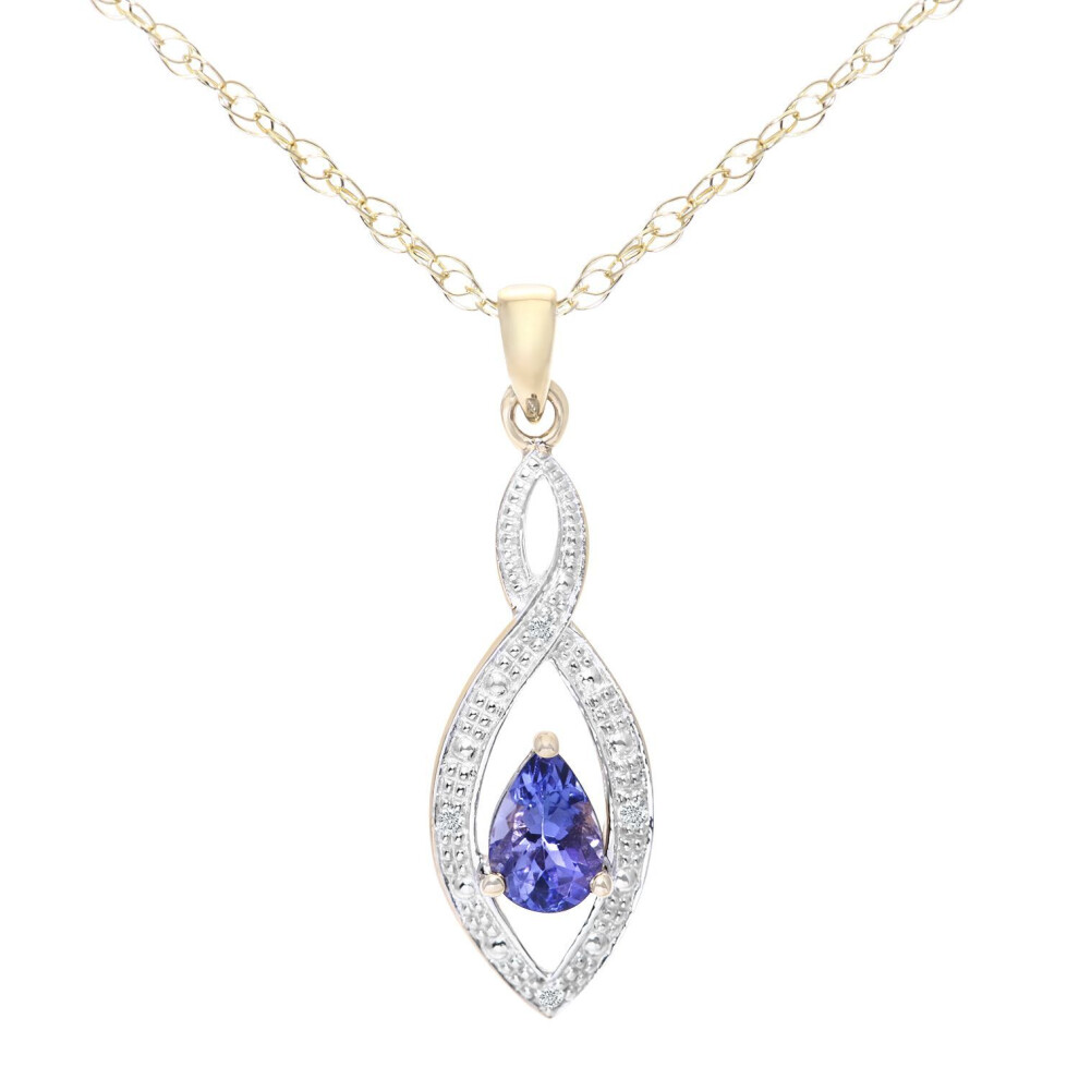 Jewelco London 9Ct Yellow Gold Round 1Pts Diamond Pear 1/2Ct Tanzanite Teardrop Pendant Necklace 18 Inch 46Cm - Pp0axl3616ytanz