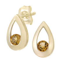 Jewelco London 9ct Yellow Gold Round 1/4ct Citrine Teardrop Drop Earrings - PE0AXL1804YCT