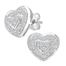 Jewelco London 9ct White Gold Round 0.4ct Diamond Heart Stud Earrings - PE0AXL3654W