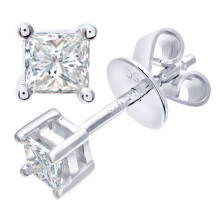 Jewelco London 18ct White Gold Princess 1/4ct Diamond Solitaire Stud Earrings - PE0AXL4419W18JSI