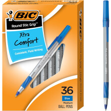 BIC Round Stic Grip Xtra Comfort Blue Ballpoint Pens, Medium Point (1.2mm), 36-Count Pack