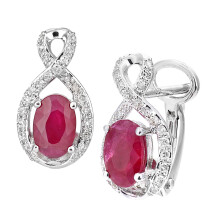 Jewelco London 18ct White Gold Round 15pts Diamond Oval 1.1ct Ruby Infinity Stud Earrings - DE1AXL607W18RU