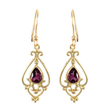 Jewelco London Ladies 9ct Yellow Gold Purple Pear Amethyst Tears of Joy Chandelier Drop Earrings 7x5mm 1.50CTS - JES121