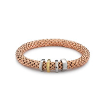 Jewelco London Rose Coated Sterling Silver 8mm Flex Stretchy Brick Charm Bracelet - Ladies - ABB064