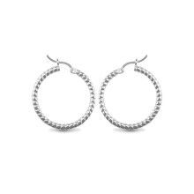 Jewelco London Sterling Silver Ribbed Hoop Earrings - 3mm - 3cm - AER012B