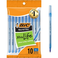 BIC Round Stic Xtra Life Blue Ballpoint Pens, Medium Point (1.0mm), 10-Count Pack of Bulk Pens, No. 1 Selling Ballpoint Pens