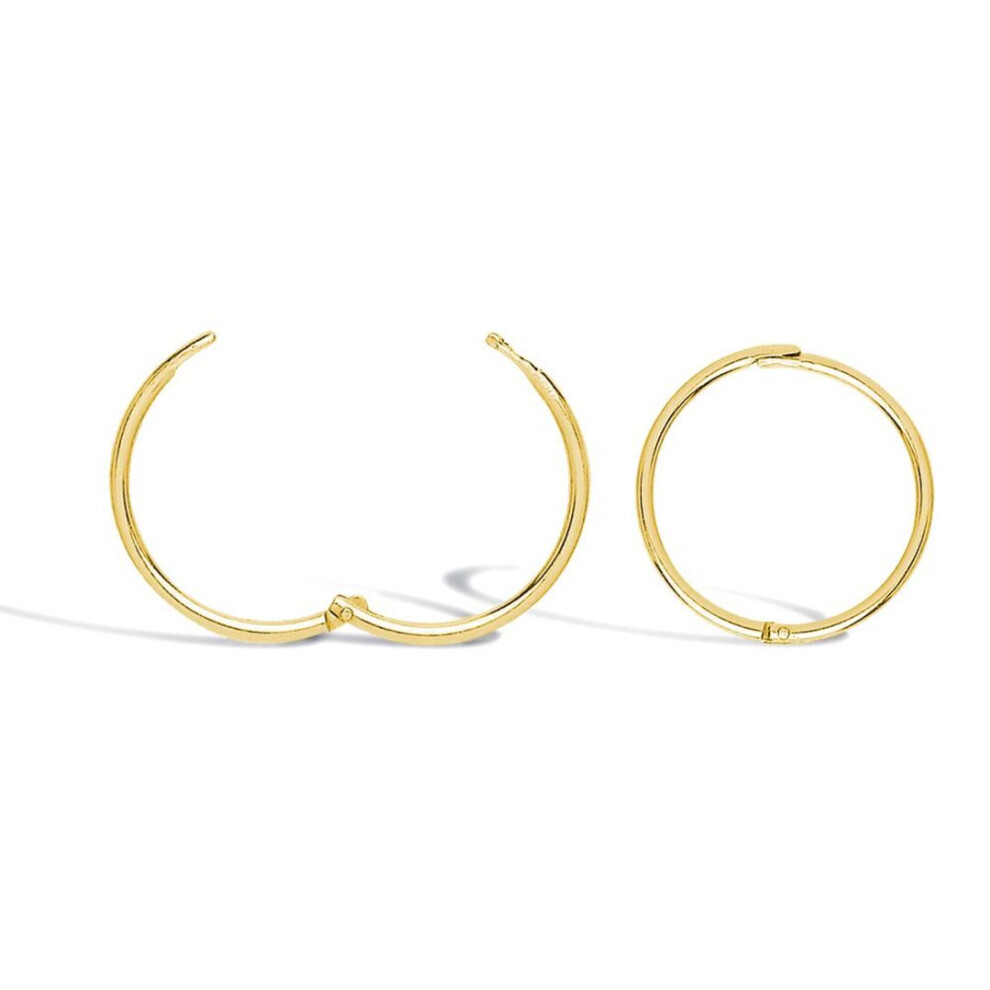 Jewelco London Solid 9Ct Yellow Gold Hinged Sleeper 1Mm Hoop Earrings 12Mm - Jer649a