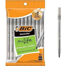 BIC Round Stic Xtra Life Black Ballpoint Pens,Medium Point (1.0mm), 10-Count Pack of Pens, No. 1 Selling Ballpoint Pens (Pack of 12, 120 Count Total)