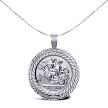 Jewelco London Solid Sterling Silver Rope Edge Frame St George & Dragon Medallion Pendant (Half Sov Size) - ASP001-H-SG