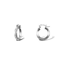 Jewelco London Rhodium Plated Sterling Silver Round Crystal Eternity Hoop Earrings 17mm 3mm - AER131A