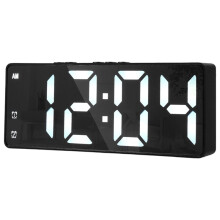 Digital Alarm Clock 12/24H Display Voice Control Temp Snooze Night Mode Adjustable Brightness LED Clocks No Battery
