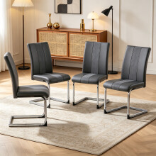 (GREY-PU) 4X Faux Leather Dining Chairs Set Padded Seat