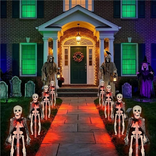 4PC Solar Halloween Skeleton Lights Pathway Stakes Outdoor Garden Yard Decor LED