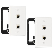 2 Pack Ethernet Wall Plate, 2 Port Wall Plate with Bracket and Cat7 Shielded RJ45 Coupler, Wall Plate