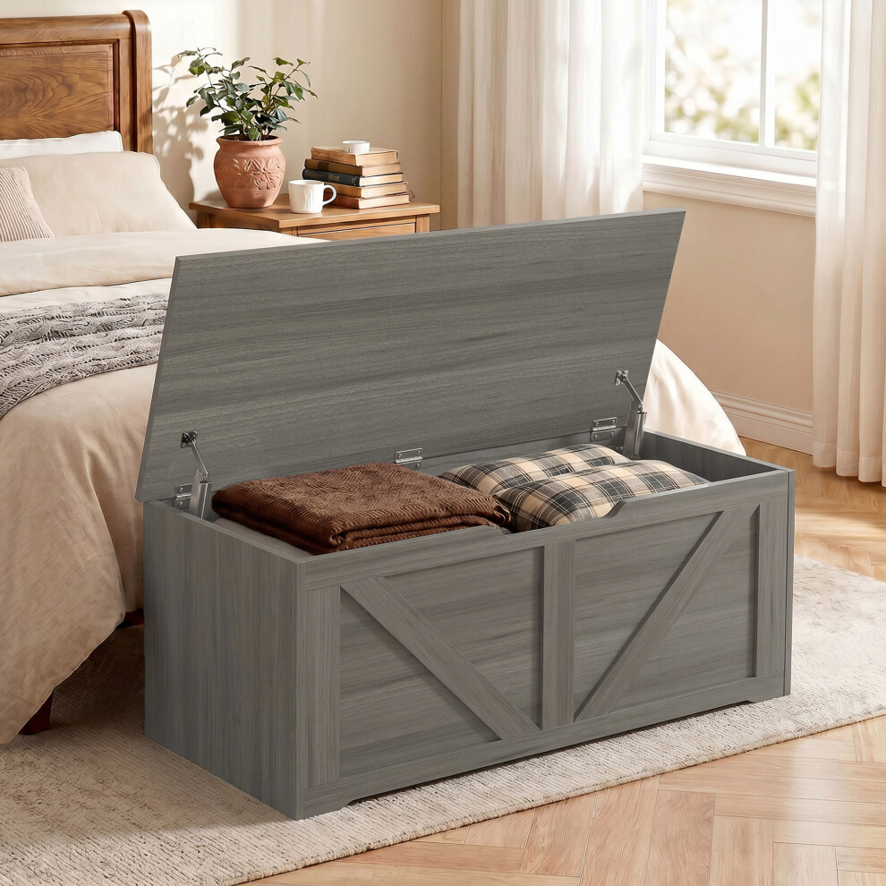 Homcom Storage Trunk For Living Room, With Safety Hinges, 100Cm, Dark Grey