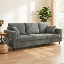 HOMCOM 3 Seater Sofa with Wide Seat, Corduroy Upholstered, Light Grey