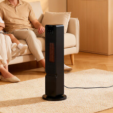 Black PTC Tower Space Heater w/ Remote, LED Display, Oscillation, Adjustable Thermostat, 800W/2000W Heating Modes, Overheat & Tip-over Protection