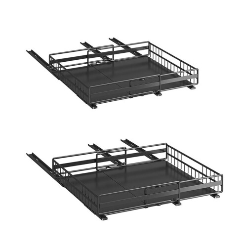 2 Pack Pull Out Cabinet Organizer, Expandable 12"-20" Slide Out Drawer with 3 Slide Rails, 8cm Height