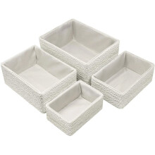 Storage Baskets 4-Piece Set - Stackable Woven Basket Paper Rope Bin Boxes for Makeup, Bathroom, Bedroom