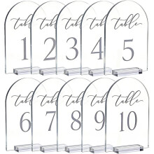 Clear Arch Table Numbers for Wedding,7 X5 in Arched Acrylic Table Numbers 1-10 with Stands for Anniversary,Party Wedding